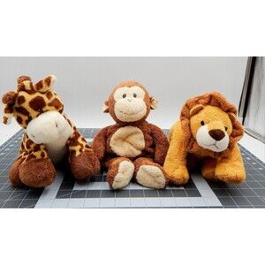 Ty Pluffies Tylux Giraffe Lion Monkey Beanbag Terry Plush Stuffed Animal Set/3